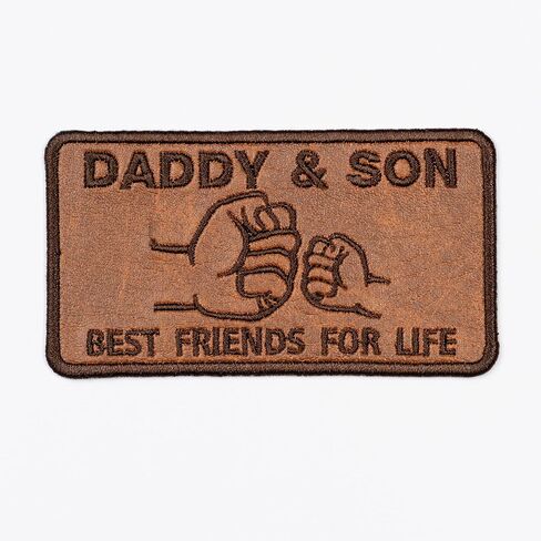 Daddy and Son Best Friends for Life Patch Embroidered, Fist Bump Leather Patches Iron On Jackets Hats Backpacks, Father’s Day Gift for Dad/Grandpa - Size 3.6x2 inches in Saudi Arabia