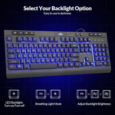 Rii Wired Gaming Keyboard and Mouse Combo,LED Backlit Keyboard,Wired Mechanical Feel Keyboard,Plug and Play,Gaming Keyboard for Windows/Mac/PC/Office/Home/Gamers in Saudi Arabia