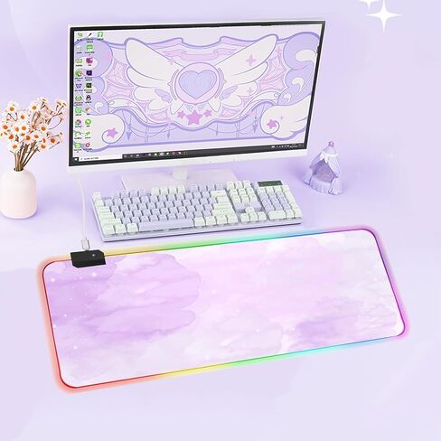 RGB Large Gaming Mouse Pad, Extended Mouse Pad with 12 Lighting Effects, Water Proof Mutispandex Surface, Non-Slip Rubber Base, 80x30 cm / 31.5×11.8 in (Cat) in Kuwait