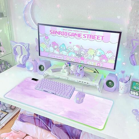 RGB Large Gaming Mouse Pad, Extended Mouse Pad with 12 Lighting Effects, Water Proof Mutispandex Surface, Non-Slip Rubber Base, 80x30 cm / 31.5×11.8 in (Cat) in Kuwait