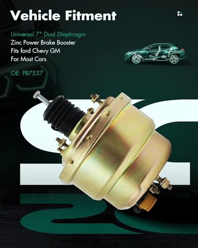 SCITOO Power Brake Booster Universal 7" ثنائي الغشاء الزنك متوافق مع معظم قضبان الشوارع، والقضبان الساخنة، وسيارات العضلات، والشاحنات والشاحنات الصغيرة، OE# AR27807، بدون أسطوانة رئيسية in Kuwait