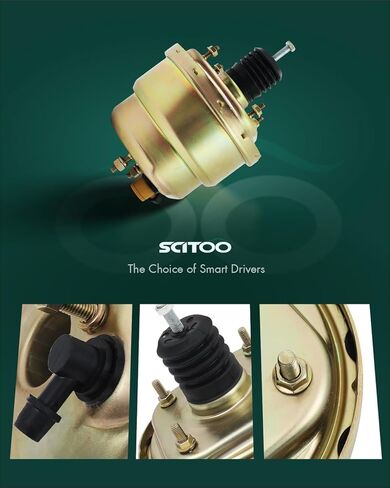 SCITOO Power Brake Booster Universal 7" ثنائي الغشاء الزنك متوافق مع معظم قضبان الشوارع، والقضبان الساخنة، وسيارات العضلات، والشاحنات والشاحنات الصغيرة، OE# AR27807، بدون أسطوانة رئيسية in Kuwait