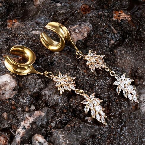 1 Pair saddle gauges Crystal Dangle earrings Ear Tunnels Plugs 316 Stainless Steel Ear Weight Plugs Hypoallergenic expander Piercing Body Jewelry in Kuwait