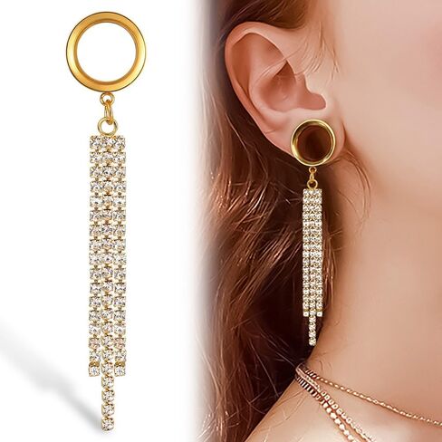 1 Pair saddle gauges Crystal Dangle earrings Ear Tunnels Plugs 316 Stainless Steel Ear Weight Plugs Hypoallergenic expander Piercing Body Jewelry in Kuwait
