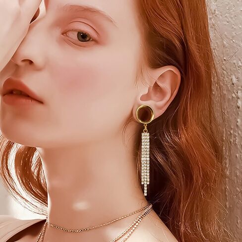 1 Pair saddle gauges Crystal Dangle earrings Ear Tunnels Plugs 316 Stainless Steel Ear Weight Plugs Hypoallergenic expander Piercing Body Jewelry in Kuwait