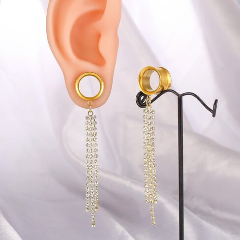 1 Pair saddle gauges Crystal Dangle earrings Ear Tunnels Plugs 316 Stainless Steel Ear Weight Plugs Hypoallergenic expander Piercing Body Jewelry in Kuwait