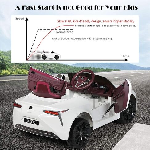 سيارة ركوب كوستزون، لكزس LC500 المرخصة، سيارة تعمل ببطارية 12 فولت مع جهاز تحكم عن بعد، 3 سرعات، أضواء LED، قرن، MP3 وUSB، بداية بطيئة، تعليق زنبركي، مركبة كهربائية للأولاد والبنات (أبيض) in Saudi Arabia