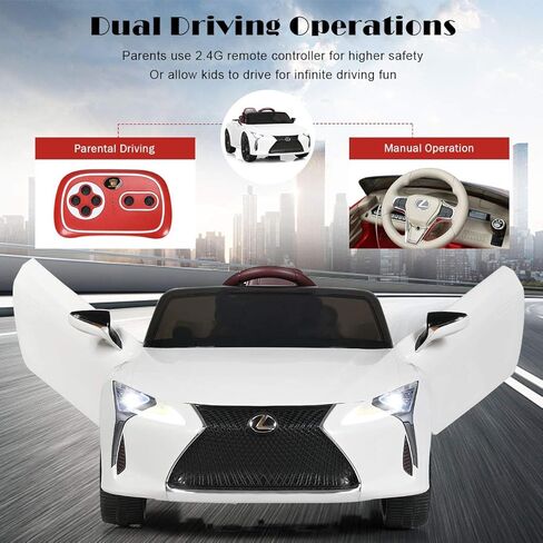 سيارة ركوب كوستزون، لكزس LC500 المرخصة، سيارة تعمل ببطارية 12 فولت مع جهاز تحكم عن بعد، 3 سرعات، أضواء LED، قرن، MP3 وUSB، بداية بطيئة، تعليق زنبركي، مركبة كهربائية للأولاد والبنات (أبيض) in Saudi Arabia