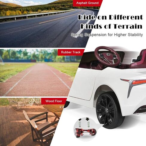 سيارة ركوب كوستزون، لكزس LC500 المرخصة، سيارة تعمل ببطارية 12 فولت مع جهاز تحكم عن بعد، 3 سرعات، أضواء LED، قرن، MP3 وUSB، بداية بطيئة، تعليق زنبركي، مركبة كهربائية للأولاد والبنات (أبيض) in Saudi Arabia