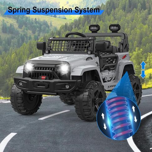 GarveeLife 12V Kids Electric Ride On Truck Car w/Parent Remote Control, Spring Suspension, LED Lights & AUX Port | Outdoor Ride Toy for Boys Girls in Saudi Arabia