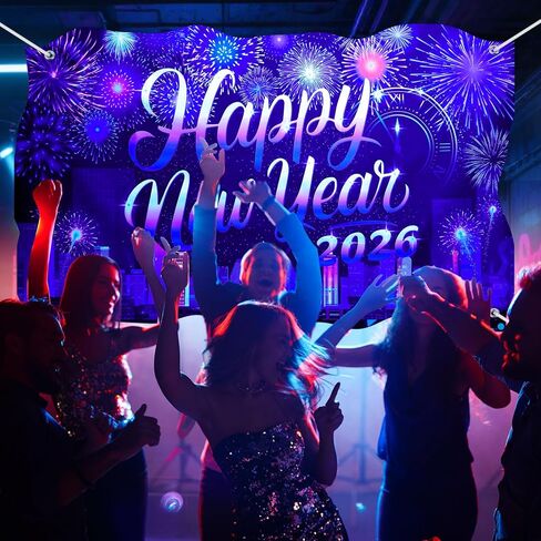 2026 لافتة رأس السنة الجديدة السعيدة، زينة حفلات ليلة رأس السنة الجديدة المتوهجة، 2026 لوازم خلفية كبيرة للجدار المنزلي الداخلي والخارجي، 71 × 43 بوصة (رواية) in Saudi Arabia