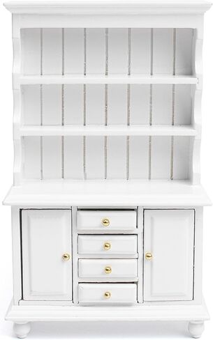 Dollhouse Miniature Cabinet 1/12 Scale Bookshelf Bookcase Cupboard Hutch, Mini Furniture Kitchen Accessories, European Items Living Room Wooden Storage Sideboard Display Showcase Shelves, White in Saudi Arabia
