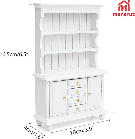 Dollhouse Miniature Cabinet 1/12 Scale Bookshelf Bookcase Cupboard Hutch, Mini Furniture Kitchen Accessories, European Items Living Room Wooden Storage Sideboard Display Showcase Shelves, White in Saudi Arabia