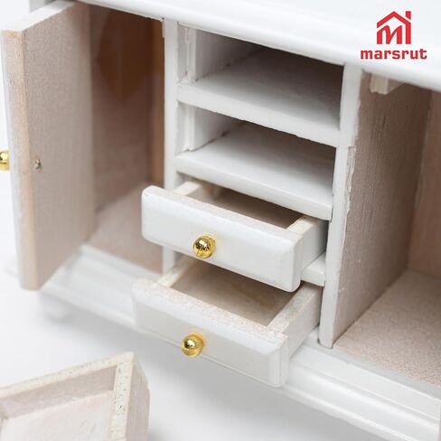 Dollhouse Miniature Cabinet 1/12 Scale Bookshelf Bookcase Cupboard Hutch, Mini Furniture Kitchen Accessories, European Items Living Room Wooden Storage Sideboard Display Showcase Shelves, White in Saudi Arabia