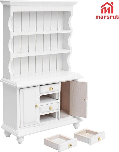 Dollhouse Miniature Cabinet 1/12 Scale Bookshelf Bookcase Cupboard Hutch, Mini Furniture Kitchen Accessories, European Items Living Room Wooden Storage Sideboard Display Showcase Shelves, White in Saudi Arabia