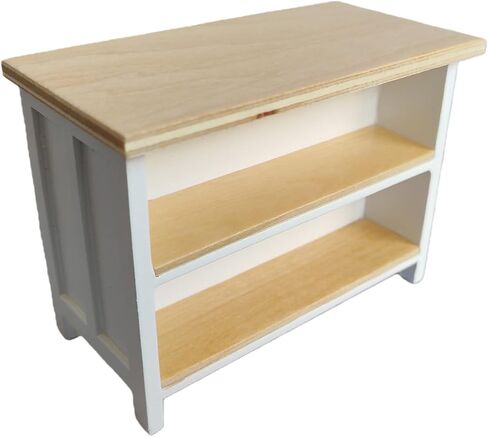 Dollhouse Miniature Kitchen Island 1/12 Scale Wood Counter with Storage Shelves Dining Table Restaurant Pub Bar (Brown) in Saudi Arabia