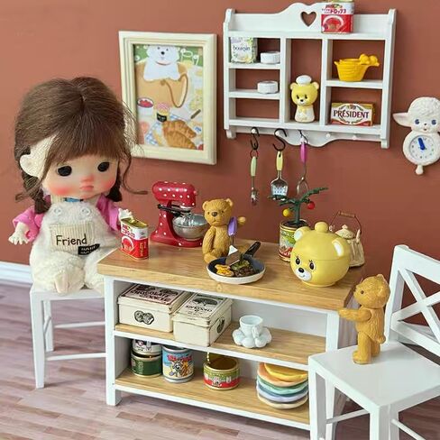 Dollhouse Miniature Kitchen Island 1/12 Scale Wood Counter with Storage Shelves Dining Table Restaurant Pub Bar (Brown) in Saudi Arabia