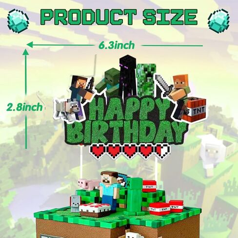 Pixel Craft Gamer Birthday Cake Topper, Glitter Pixel Miner Style Happy Birthday Cake Toppers, Video Game Themed Cake Decorations for Boys & Girls in Kuwait
