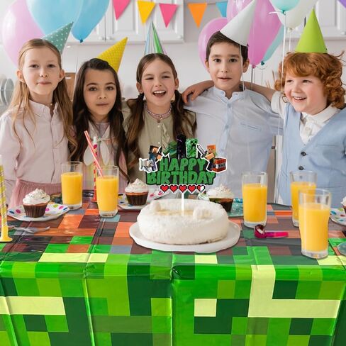 Pixel Craft Gamer Birthday Cake Topper, Glitter Pixel Miner Style Happy Birthday Cake Toppers, Video Game Themed Cake Decorations for Boys & Girls in Kuwait