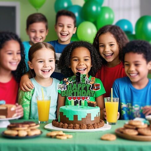 Pixel Craft Gamer Birthday Cake Topper, Glitter Pixel Miner Style Happy Birthday Cake Toppers, Video Game Themed Cake Decorations for Boys & Girls in Kuwait