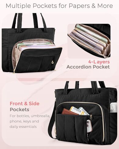 Teacher Tote Bag for Work with Accordion Pockets & Crossbody Strap, Large Laptop Tote for School in Saudi Arabia