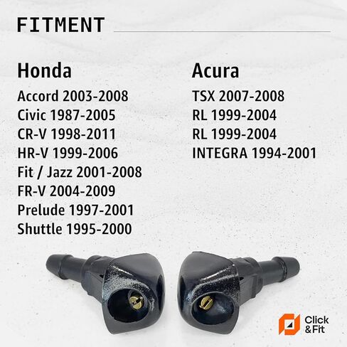 استبدال فوهات غسالة الزجاج الأمامي Click&Fit لسيارة Honda Civic 1987-2005 Fit/Jazz 2001-2008 CR-V 2006-2011 Accord 2003-2008 Acura TSX RL RSX Integra Spray Jet Kit in Saudi Arabia