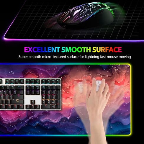 لوحة ماوس ألعاب AIMSA RGB ممتدة، قاعدة ماوس كبيرة LED قاعدة مطاطية غير قابلة للانزلاق مع 14 وضع إضاءة، حصيرة لوحة مفاتيح الكمبيوتر وسادة مكتب ناعمة مقاومة للماء 35.4 × 15.8 بوصة، Galaxy Nebula Universe in Kuwait