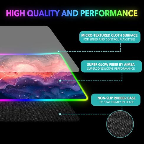 لوحة ماوس ألعاب AIMSA RGB ممتدة، قاعدة ماوس كبيرة LED قاعدة مطاطية غير قابلة للانزلاق مع 14 وضع إضاءة، حصيرة لوحة مفاتيح الكمبيوتر وسادة مكتب ناعمة مقاومة للماء 35.4 × 15.8 بوصة، Galaxy Nebula Universe in Kuwait