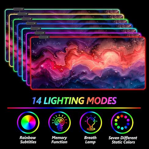 لوحة ماوس ألعاب AIMSA RGB ممتدة، قاعدة ماوس كبيرة LED قاعدة مطاطية غير قابلة للانزلاق مع 14 وضع إضاءة، حصيرة لوحة مفاتيح الكمبيوتر وسادة مكتب ناعمة مقاومة للماء 35.4 × 15.8 بوصة، Galaxy Nebula Universe in Kuwait