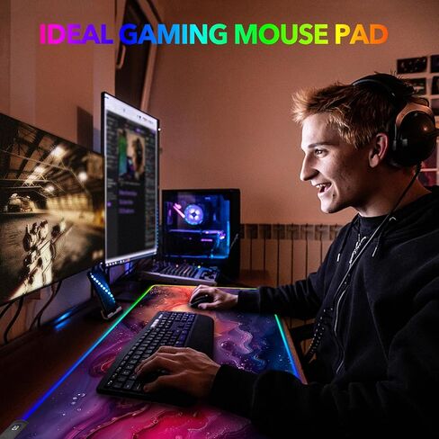 لوحة ماوس ألعاب AIMSA RGB ممتدة، قاعدة ماوس كبيرة LED قاعدة مطاطية غير قابلة للانزلاق مع 14 وضع إضاءة، حصيرة لوحة مفاتيح الكمبيوتر وسادة مكتب ناعمة مقاومة للماء 35.4 × 15.8 بوصة، Galaxy Nebula Universe in Kuwait