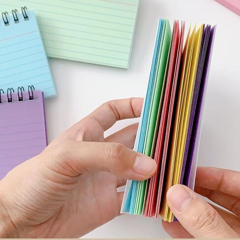 50 Sheets Index Cards, 3"x5" Flash Cards with Waterproof Covers, Tear-off Spiral Bound Pocket Notecards with 5 Colors Ruled Card for School College Office, Ideal for To Do List and Memory Learning in Saudi Arabia