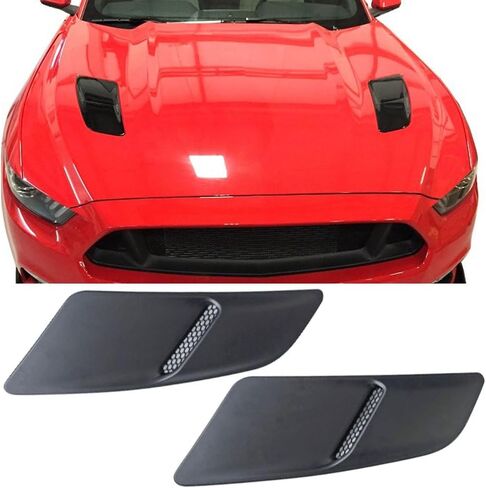 IKON MOTORSPORTS فتحات غطاء المحرك الأمامي مناسبة لـ 2015-2017 Ford Mustang GT، OE Style Black PP غطاء محرك السيارة غطاء مغرفة إدراج تنفيس الحرس، مجموعة 2 قطعة in Saudi Arabia