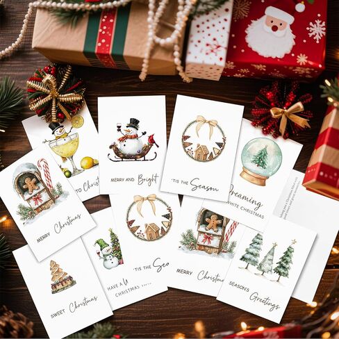 C2U Christmas Cards with Envelopes & Stickers - 24 Pack 4"x6" Rustic Holiday Greeting Card Assortment – 8 Festive Designs with Printed Wishes & Blank Space – Boxed Xmas Cards for Family, Friends & Teachers in Saudi Arabia