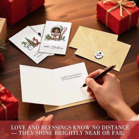 C2U Christmas Cards with Envelopes & Stickers - 24 Pack 4"x6" Rustic Holiday Greeting Card Assortment – 8 Festive Designs with Printed Wishes & Blank Space – Boxed Xmas Cards for Family, Friends & Teachers in Saudi Arabia