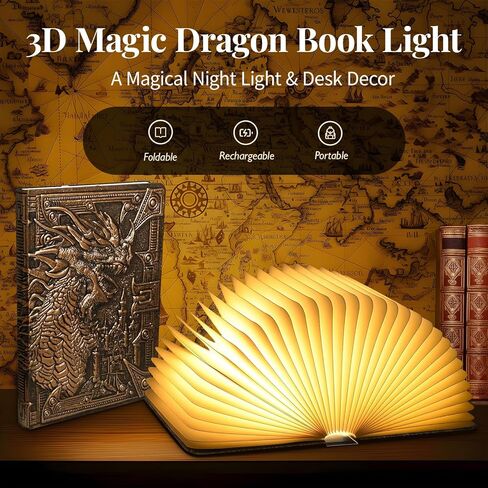 UME Dragon Book Lamp Dragon Night Light, Portable Book Lovers Gifts for Christmas, Birthday, Home Decor, 3 Colors in Saudi Arabia