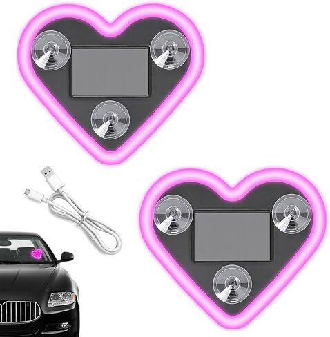 2Pcs Solar Powered Heart Shaped Led Neon Light, Car LED Atmosphere Light with 5 Modes, IP65 Waterproof, for Romantic Car Interior (Pink) in Saudi Arabia