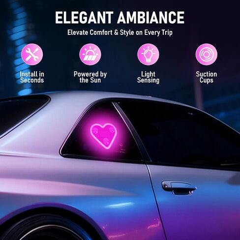 2Pcs Solar Powered Heart Shaped Led Neon Light, Car LED Atmosphere Light with 5 Modes, IP65 Waterproof, for Romantic Car Interior (Pink) in Saudi Arabia