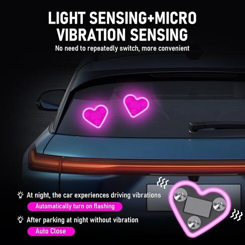 2Pcs Solar Powered Heart Shaped Led Neon Light, Car LED Atmosphere Light with 5 Modes, IP65 Waterproof, for Romantic Car Interior (Pink) in Saudi Arabia