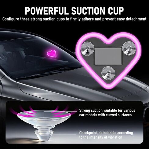 2Pcs Solar Powered Heart Shaped Led Neon Light, Car LED Atmosphere Light with 5 Modes, IP65 Waterproof, for Romantic Car Interior (Pink) in Saudi Arabia