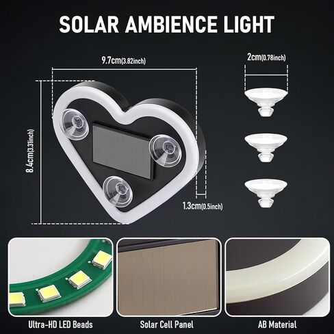 2Pcs Solar Powered Heart Shaped Led Neon Light, Car LED Atmosphere Light with 5 Modes, IP65 Waterproof, for Romantic Car Interior (Pink) in Saudi Arabia