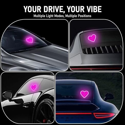 2Pcs Solar Powered Heart Shaped Led Neon Light, Car LED Atmosphere Light with 5 Modes, IP65 Waterproof, for Romantic Car Interior (Pink) in Saudi Arabia