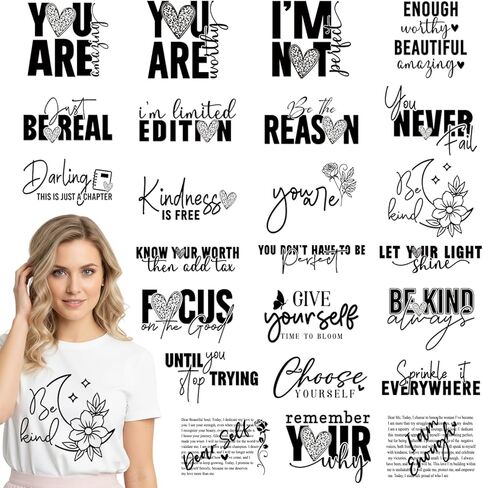 Dazoratix Motivational Iron on Transfers - 24 Sheets Positive DTF Ready to Press Heat Patches Inspirational Encouraging Stickers Vinyl Designs Decals for T Shirts Clothes Hoodies Pillow Bag DIY Crafts in Saudi Arabia