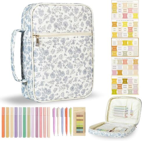 Fabric Bible Cover Case for Women, Quilted Cloth Bible Cover Bag Study Supplies Journaling Kit with Highlighters Tabs Bible Book Tote Organizer Bible Book Carrying Case/Christmas Gift for Teen Girls in Saudi Arabia