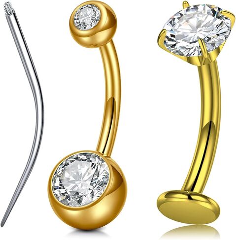 Longita 6-14mm Titanium Belly Button Rings Titanium Belly Ring Internal Threaded Short Long Bar Implant Grade Titanium Belly Ring Belly Rings for Women Surgical Steel Belly Button Piercing Silver Pink in Kuwait