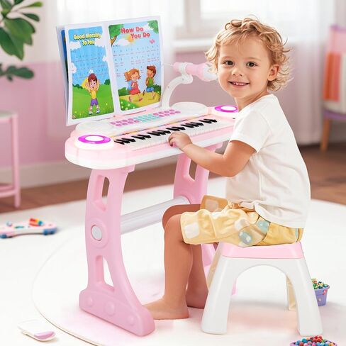 لوحة مفاتيح بيانو للأطفال من HONEY JOY، لعبة آلة موسيقية تعليمية للبيانو الإلكتروني مكونة من 31 مفتاحًا مع ميكروفون وأصوات وتشغيل التسجيلات والأضواء والمقعد، هدية للفتيات والأولاد (أزرق) in Kuwait