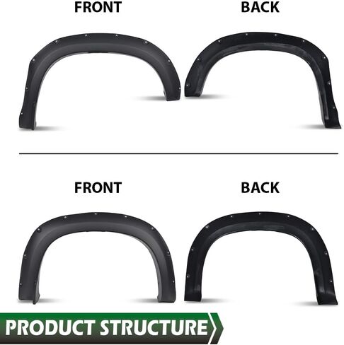 LQI Fender Flares 4PCS متوافقة مع Chevy Silverado 1500 2019 2020 2021 (غير مناسب 2019 LD) قالب فتح عجلة الحاجز Guardabarros، نمط مثبت بسلاسة in Saudi Arabia