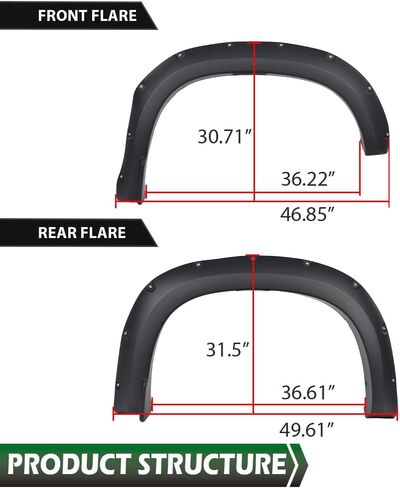 LQI Fender Flares 4PCS متوافقة مع Chevy Silverado 1500 2019 2020 2021 (غير مناسب 2019 LD) قالب فتح عجلة الحاجز Guardabarros، نمط مثبت بسلاسة in Saudi Arabia