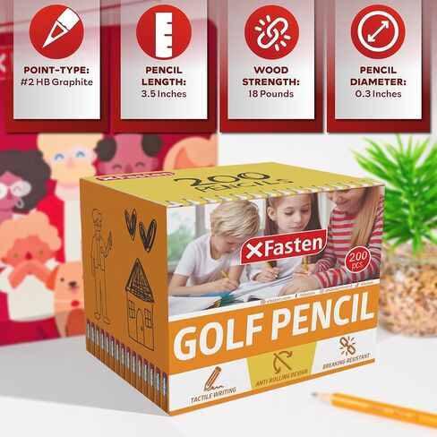 XFasten Golf Pencil without Erasers Bulk 450-Pack 3.5" #2 HB Golf Pencils Bulk Presharpened Mini Pencils Bulk, Hexagonal Small Pencils for Kids, Short Pencils, Half Pencils Without Erasers in Saudi Arabia