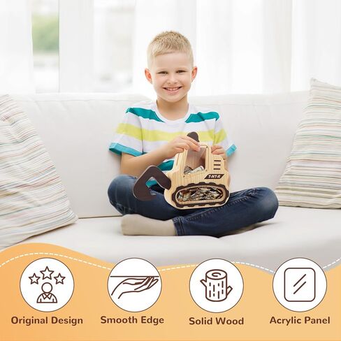 Wooden Piggy Bank for Kids Boys Girls, Personalized Money Bank for Toddlers, Unbreakable Coin Bank, Cute Children Gift for Birthday, Christmas, Thanksgiving, Baby Shower (Excavator) in Saudi Arabia