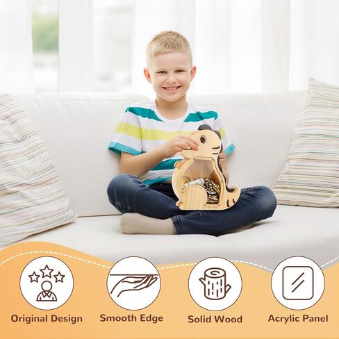 Wooden Piggy Bank for Kids Boys Girls, Personalized Money Bank for Toddlers, Unbreakable Coin Bank, Cute Children Gift for Birthday, Christmas, Thanksgiving, Baby Shower (Excavator) in Saudi Arabia